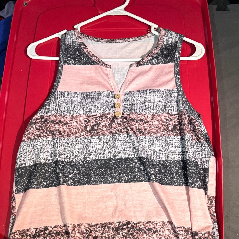 Pink and Black Striped Sleeveless Top